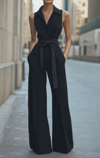 Sleeveless Wide-Leg Belted Jumpsuit
