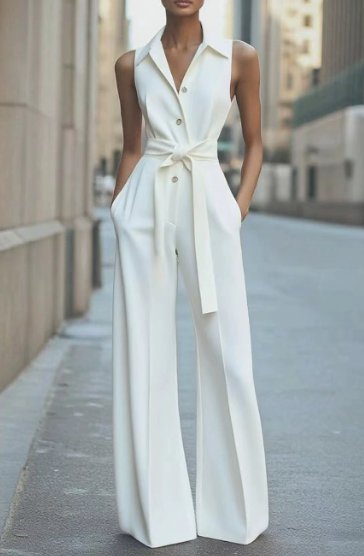 Sleeveless Wide-Leg Belted Jumpsuit