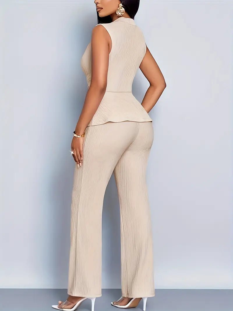 Sleeveless Wrap Peplum Top and Flared Trousers Set