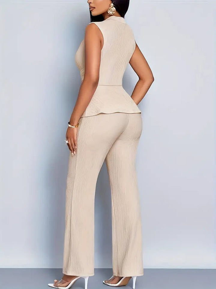 Sleeveless Wrap Peplum Top and Flared Trousers Set