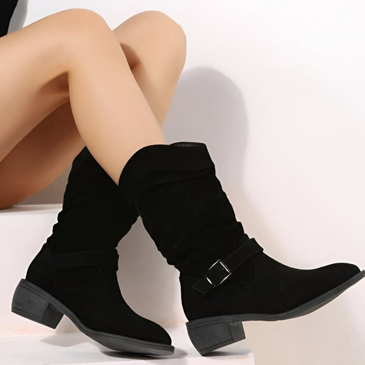 Slouchy Faux Suede Mid-Calf Boots