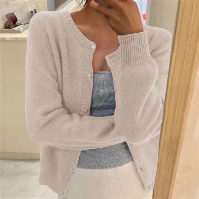 Soft Knit Button-Front Round Neck Cardigan