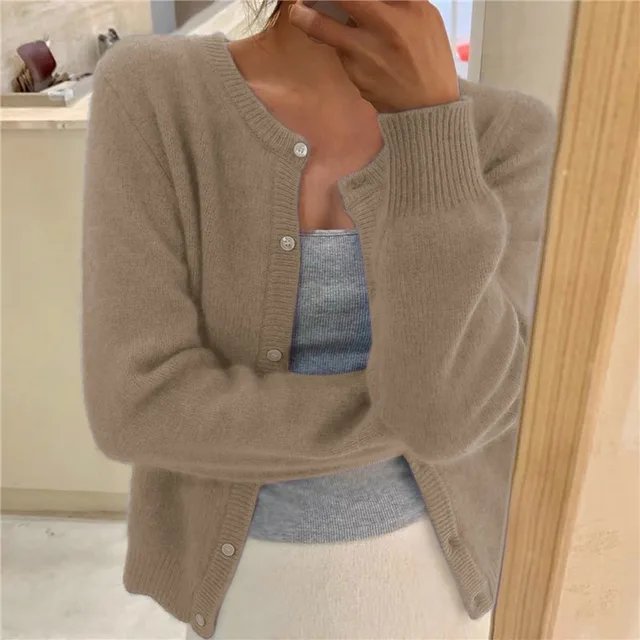 Soft Knit Button-Front Round Neck Cardigan