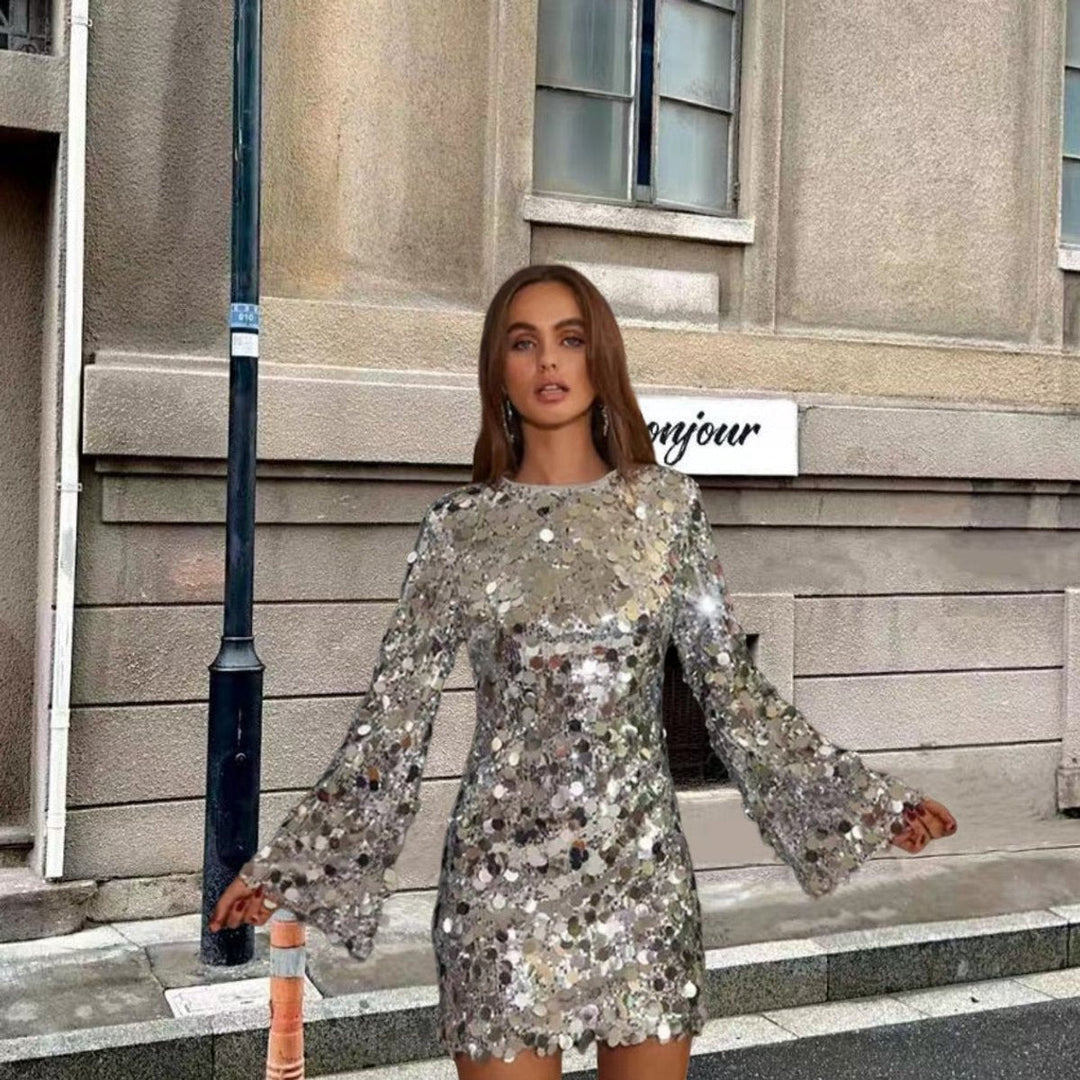 Sparkling Sequin Long Sleeve Mini Dress