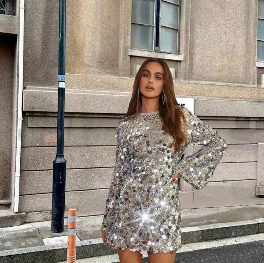 Sparkling Sequin Long Sleeve Mini Dress