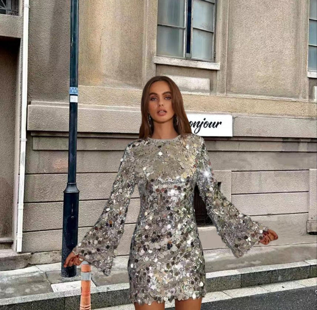 Sparkling Sequin Long Sleeve Mini Dress