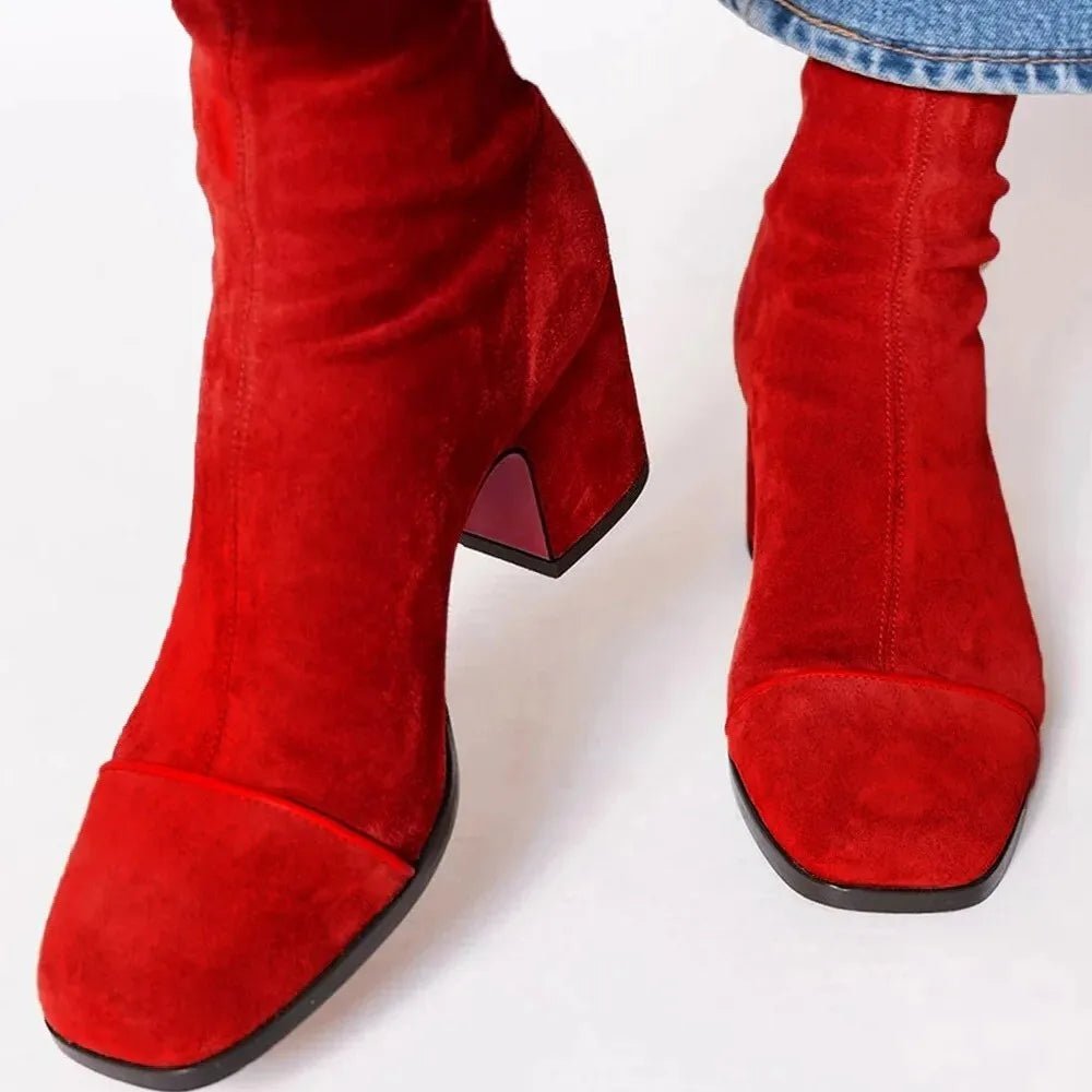 Square-Toe Block Heel Ankle Boots