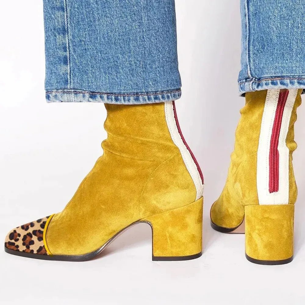 Square-Toe Block Heel Ankle Boots