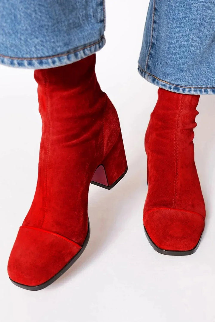 Square-Toe Block Heel Ankle Boots
