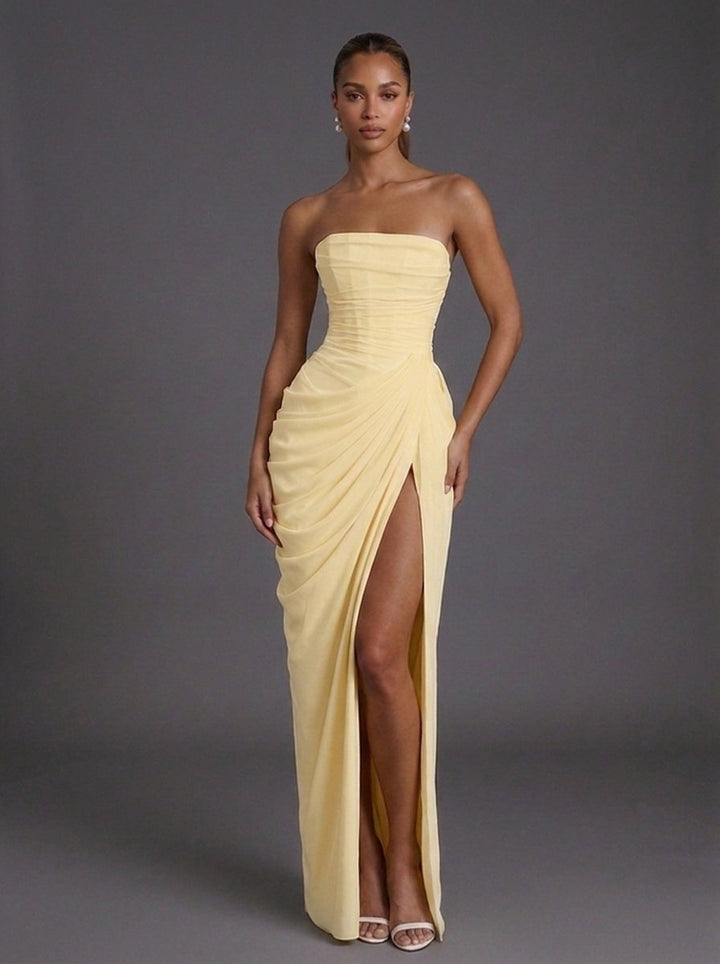 Strapless Corset Ruched Maxi Dress