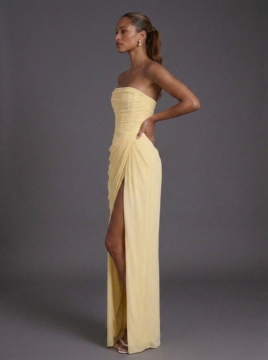 Strapless Corset Ruched Maxi Dress