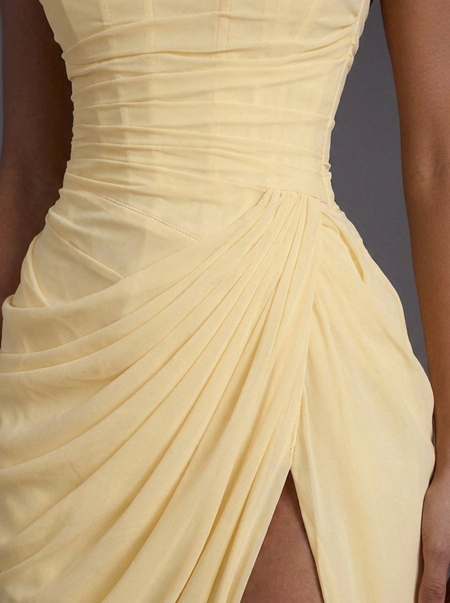 Strapless Corset Ruched Maxi Dress