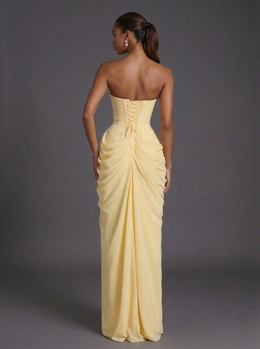 Strapless Corset Ruched Maxi Dress