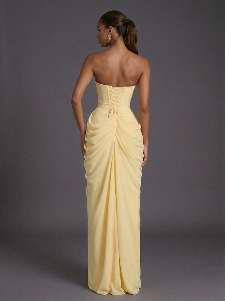Strapless Corset Ruched Maxi Dress