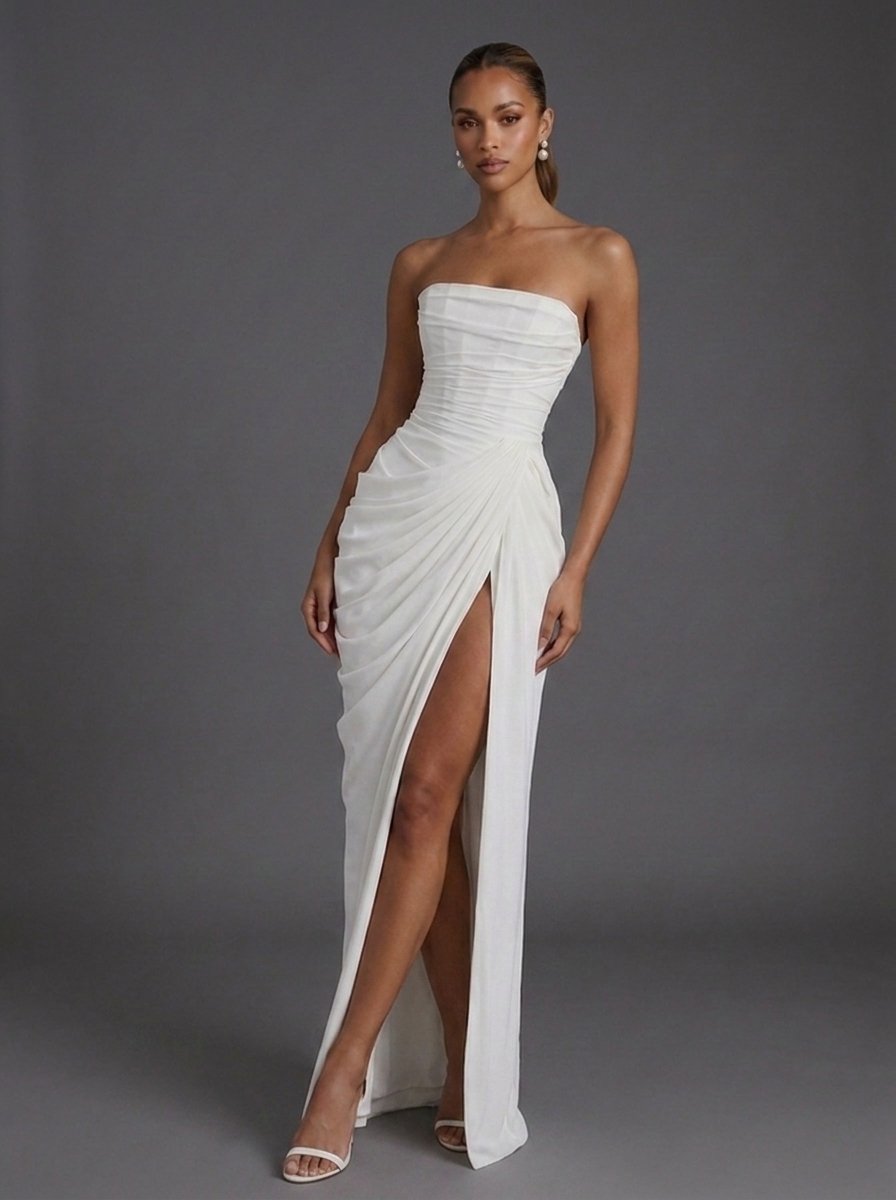 Strapless Corset Ruched Maxi Dress