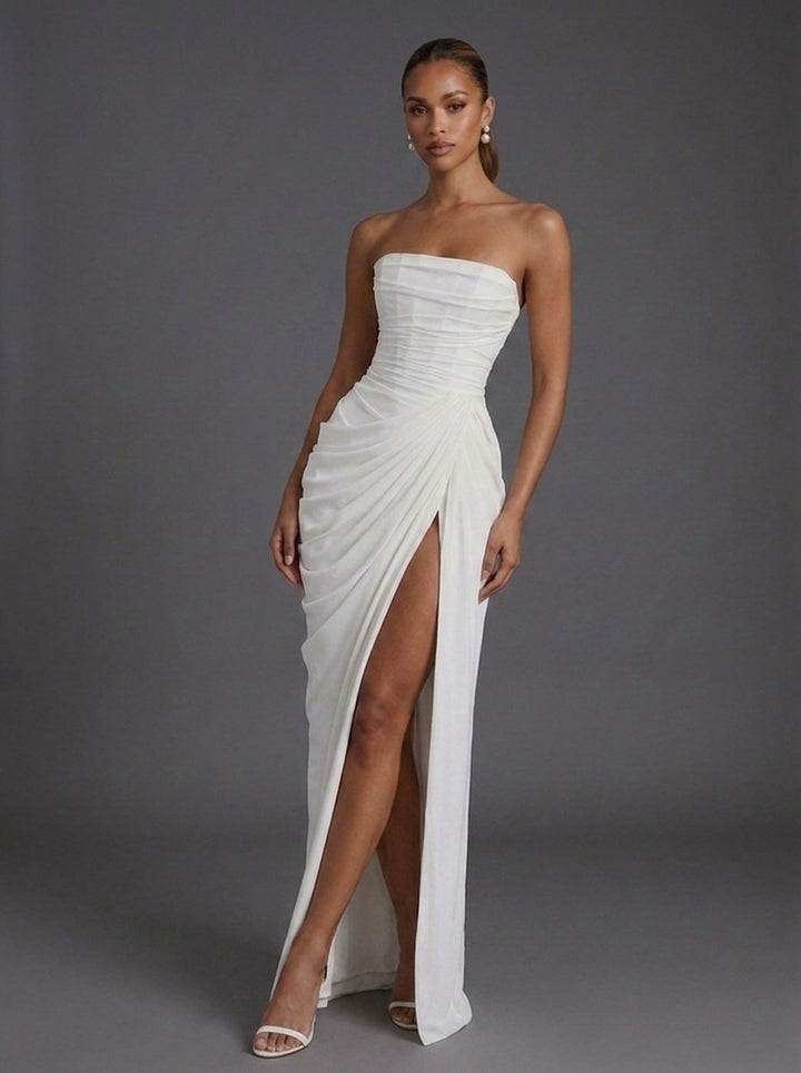 Strapless Corset Ruched Maxi Dress