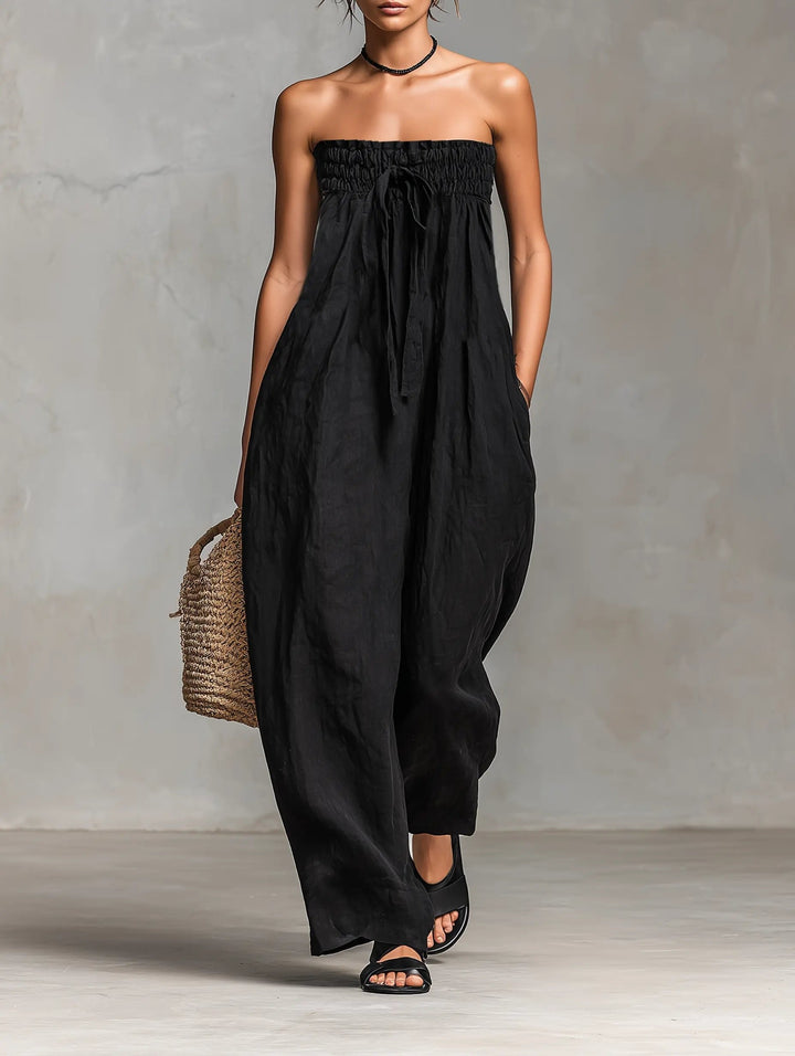 Strapless Linen Wide-Leg Jumpsuit