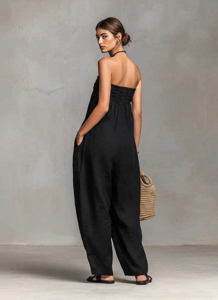 Strapless Linen Wide-Leg Jumpsuit