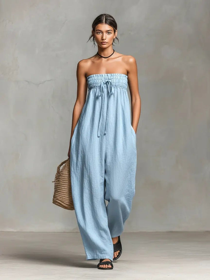 Strapless Linen Wide-Leg Jumpsuit