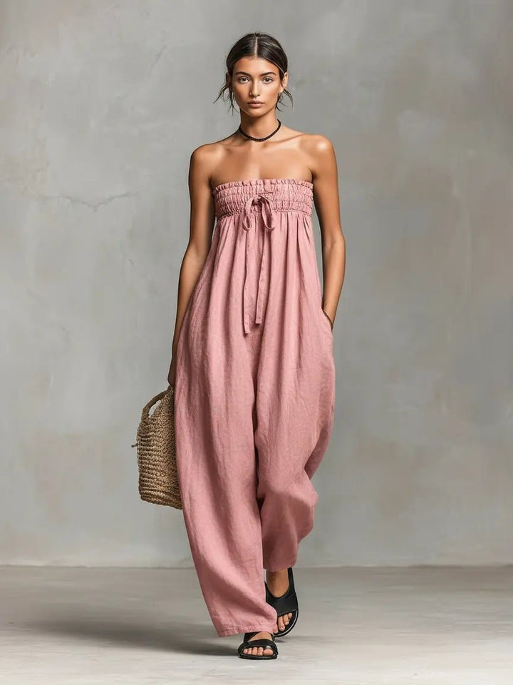 Strapless Linen Wide-Leg Jumpsuit