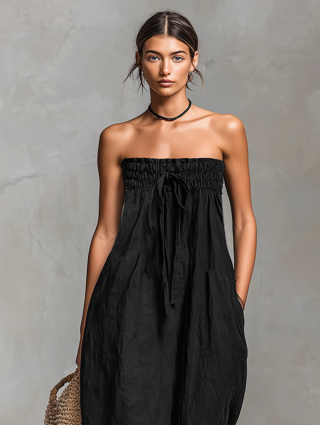 Strapless Linen Wide-Leg Jumpsuit
