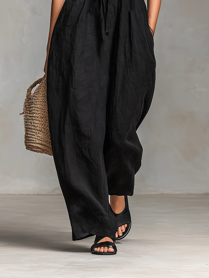 Strapless Linen Wide-Leg Jumpsuit