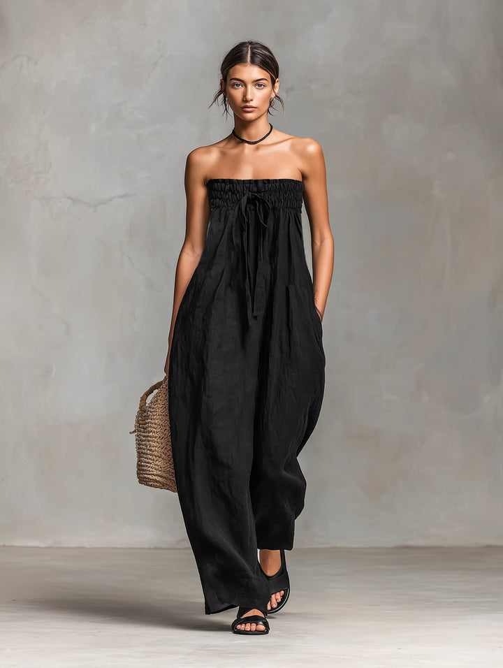 Strapless Linen Wide-Leg Jumpsuit