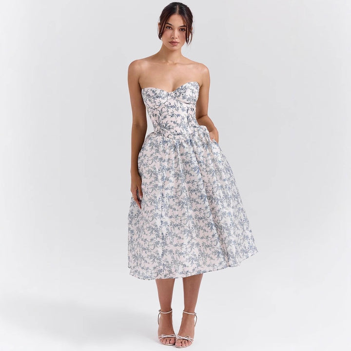 Strapless Satin Corset Midi Dress