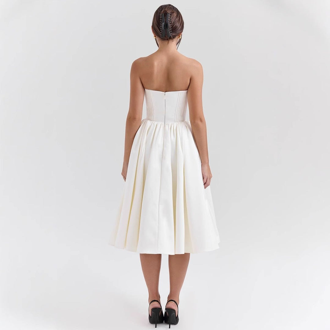 Strapless Satin Corset Midi Dress