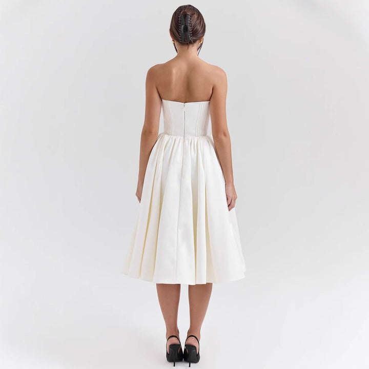Strapless Satin Corset Midi Dress