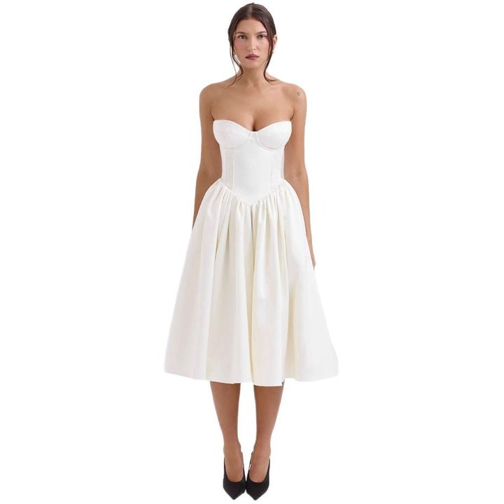 Strapless Satin Corset Midi Dress