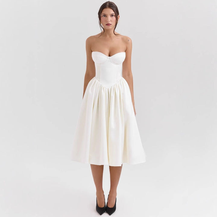 Strapless Satin Corset Midi Dress