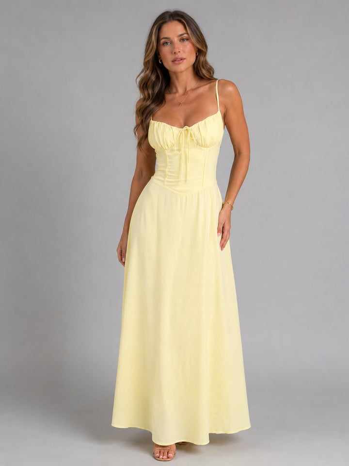 Strappy Corset-Bodice Flowing Maxi Dress
