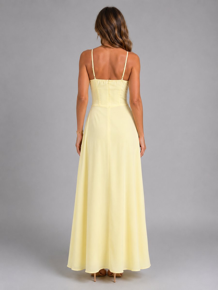Strappy Corset-Bodice Flowing Maxi Dress