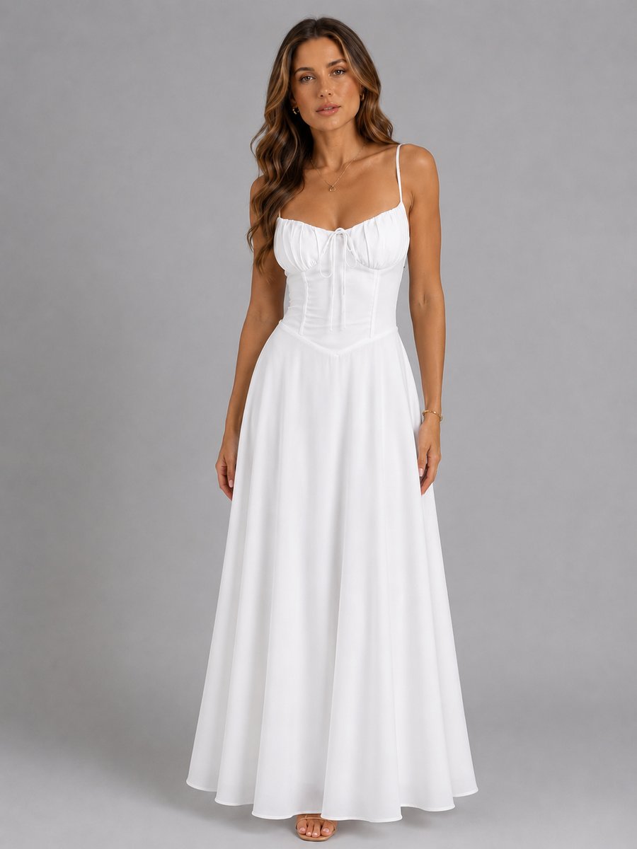 Strappy Corset-Bodice Flowing Maxi Dress