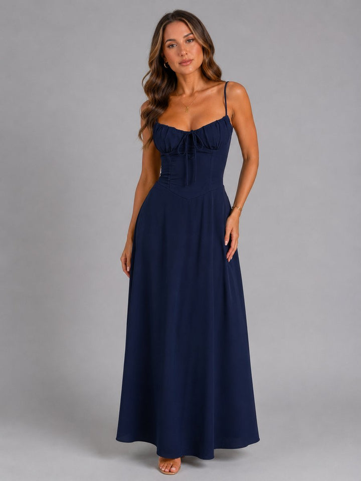 Strappy Corset-Bodice Flowing Maxi Dress