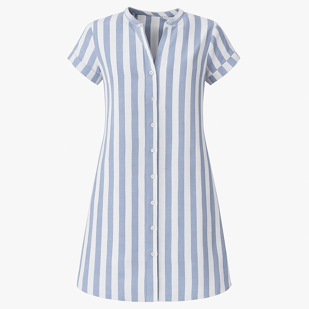 Striped Button-Up Short-Sleeve Shirt Dress