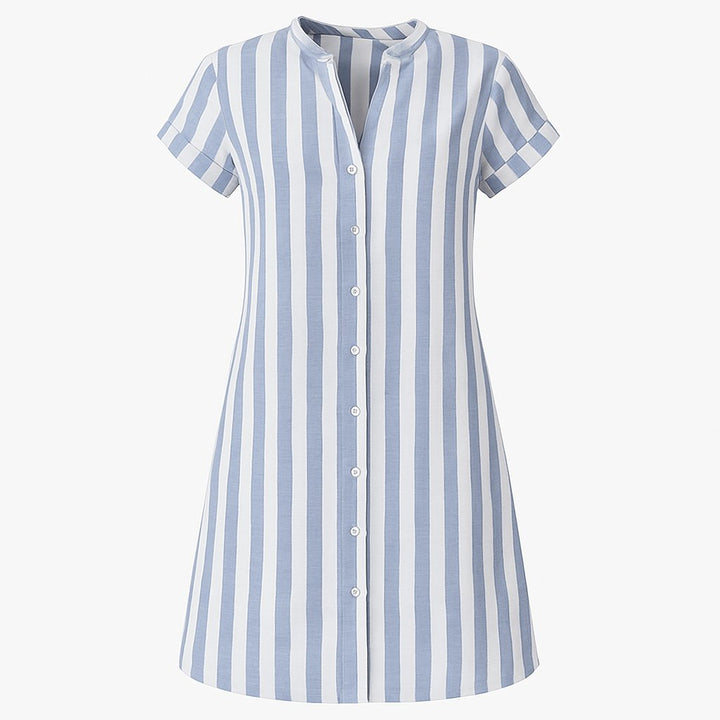 Striped Button-Up Short-Sleeve Shirt Dress