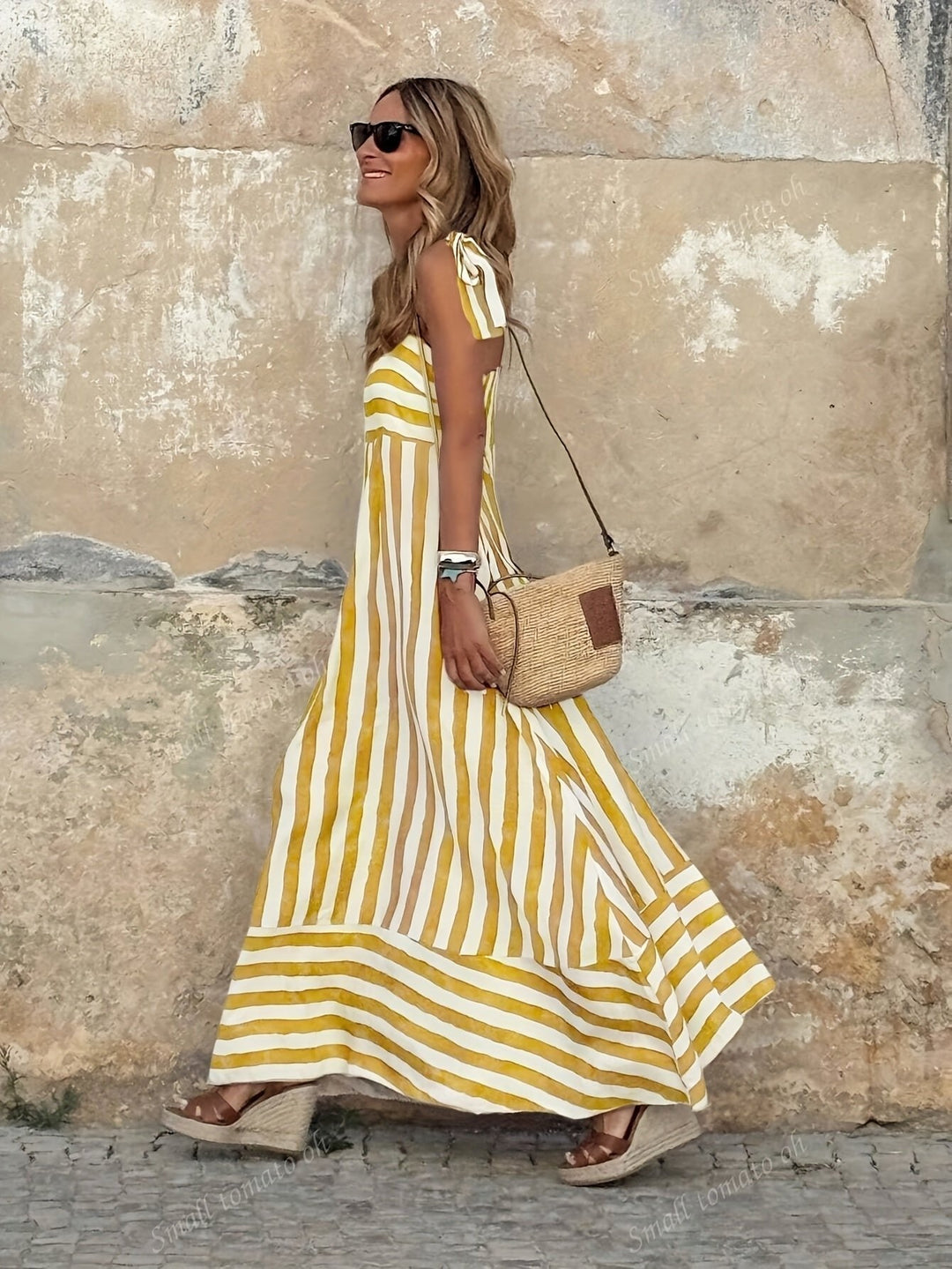 Striped Tie-Strap Flared Maxi Dress