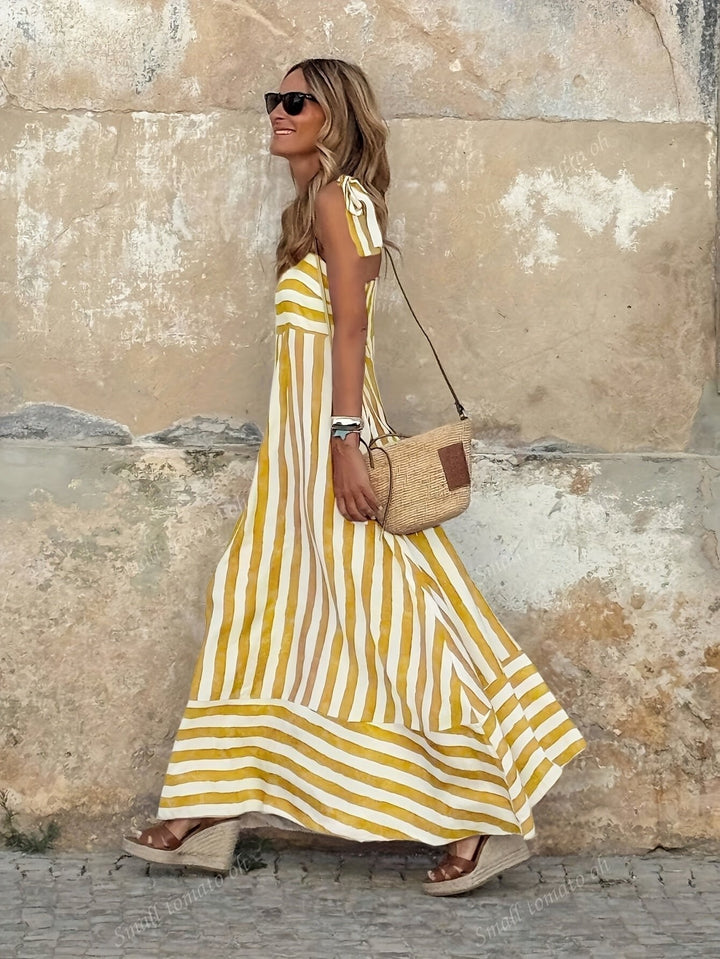 Striped Tie-Strap Flared Maxi Dress