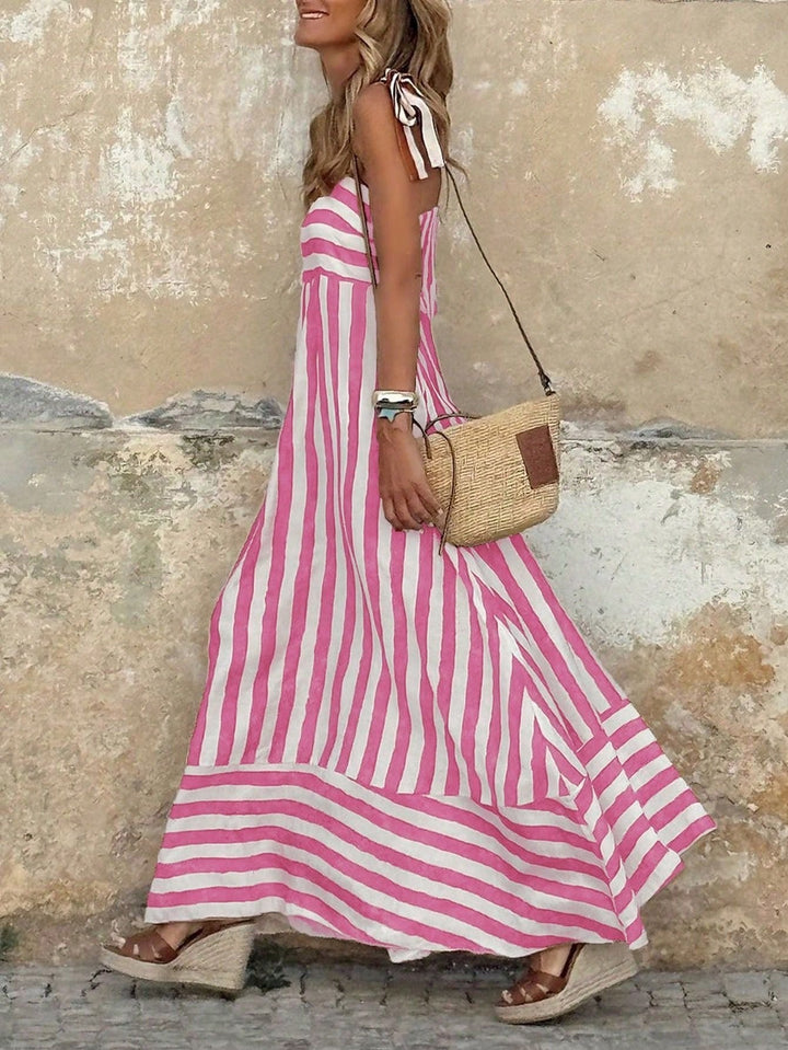 Striped Tie-Strap Flared Maxi Dress