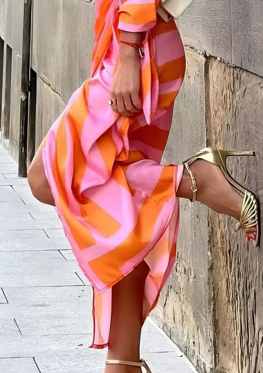 Striped Wrap Midi Long Sleeve Dress