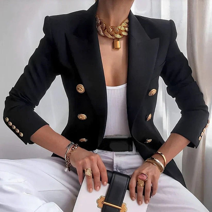 Structured Double-Breasted Gold-Button Blazer