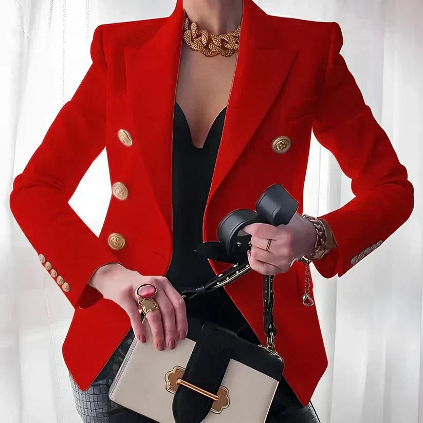 Structured Double-Breasted Gold-Button Blazer