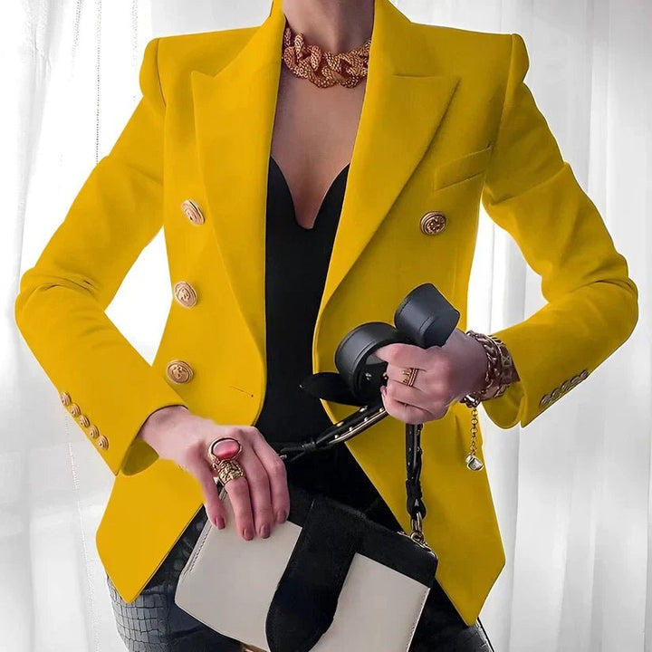 Structured Double-Breasted Gold-Button Blazer