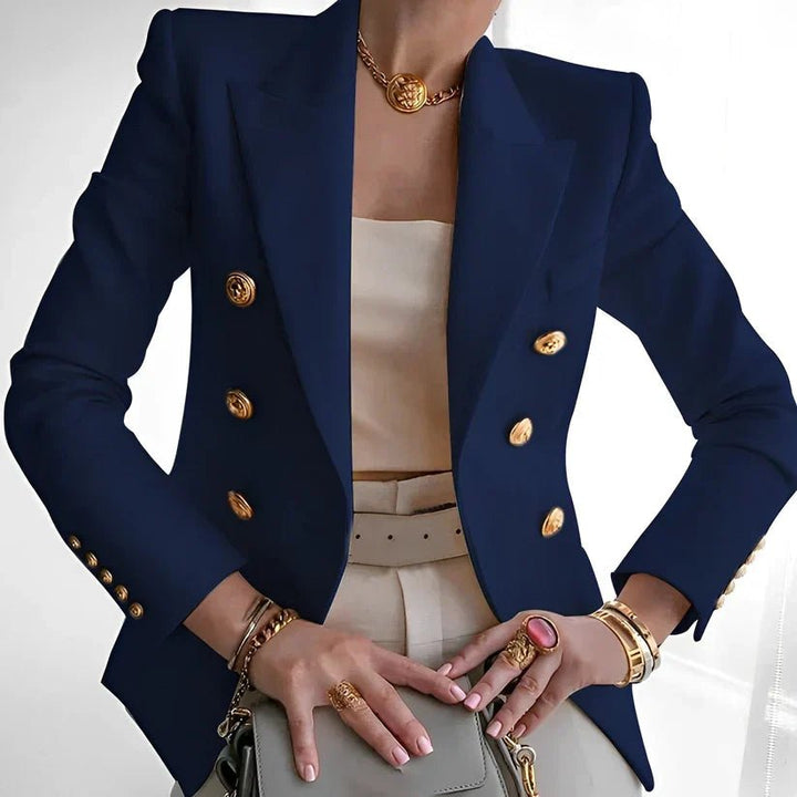 Structured Double-Breasted Gold-Button Blazer