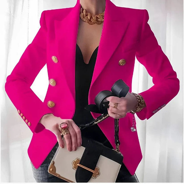 Structured Double-Breasted Gold-Button Blazer