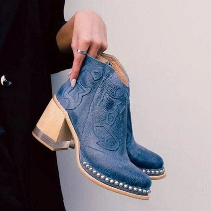 Studded Western Block Heel Ankle Boots