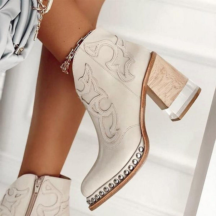 Studded Western Block Heel Ankle Boots