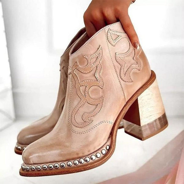 Studded Western Block Heel Ankle Boots